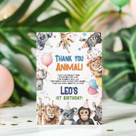 Cartão De Agradecimento Festa Selvagem Convocando Todos os Animais 1º Aniv