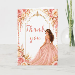 Cartão De Agradecimento Festa Sweet Sixteen Floral Rosa Bege Dourado