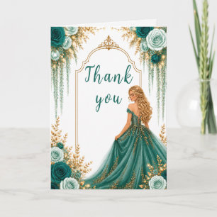 Cartão De Agradecimento Festa Sweet Sixteen Floral Verde Teal Profundo