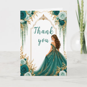 Cartão De Agradecimento Festa Sweet Sixteen Floral Verde Teal Profundo