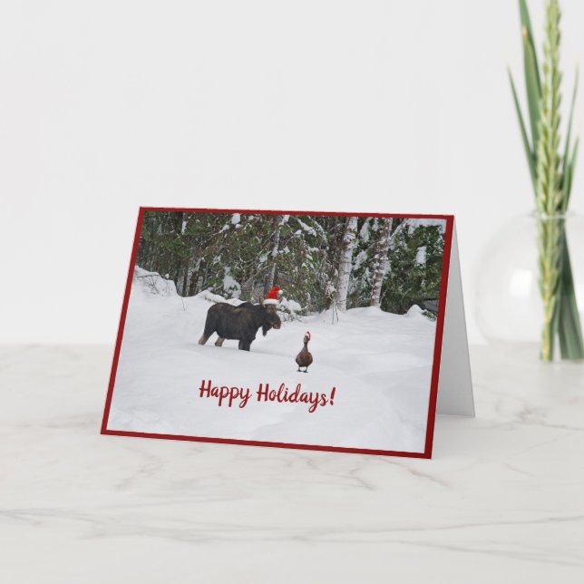 Cartão De Agradecimento Festive moose in snow with duck holiday card (Frente)