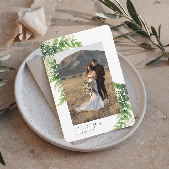 Cartão De Agradecimento Feto Florido Fotografia Obrigado Casamento (Criador carregado)