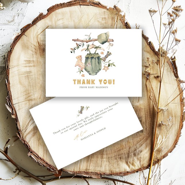 Cartão De Agradecimento Fila de roupas da nova Chá de bebê do Boho Minimal (Criador carregado)