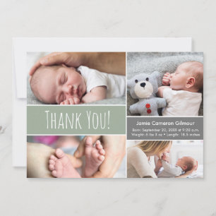 Cartão De Agradecimento Filhinho Foto Verde Moderna Colagem e Informaçõe