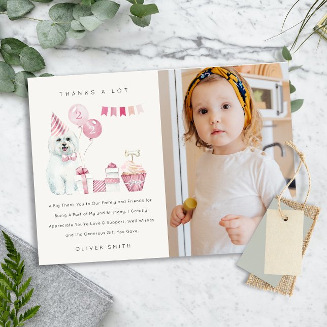 Cartão De Agradecimento Filhote de cachorro rosa fofo aniversário de qualq (Criador carregado)