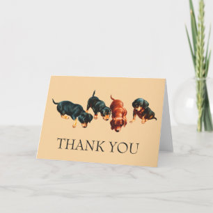 Cartão De Agradecimento Filhotes curiosos de Dachshund Cães Wiener vintage