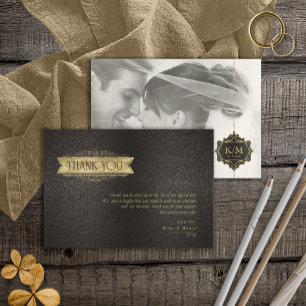 Cartão De Agradecimento Fine Filigree Dourado Wedding ID871