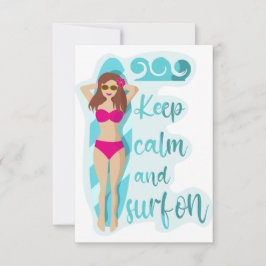 Cartão De Agradecimento Fique calma e surf com a garota morena