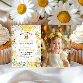 Cartão De Agradecimento First Bee Day Floral Honey Bee Birthday Invitation