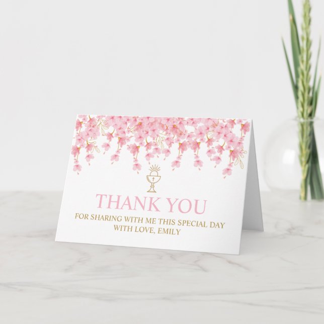 Cartão De Agradecimento First Communion Cherry Blossom thank you card (Frente)