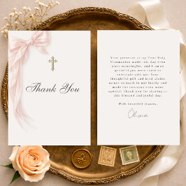 Cartão De Agradecimento First Holy Communion Pink Coquette Bow Girl 