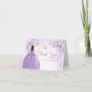 Cartão De Agradecimento Fita de Arco Floral de Lavanda Quinceañera Coroa D