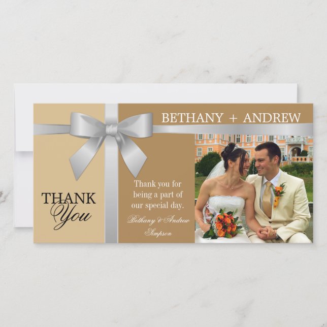 Cartão De Agradecimento Fita prateada e casamento Dourado antigo Obrigado (Frente)