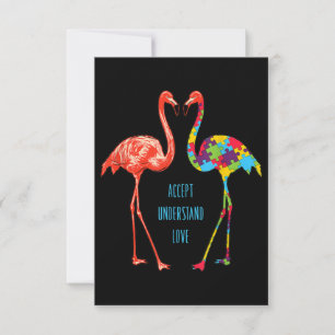 Cartão De Agradecimento Flamingo  Aceitar Autismo De Amor Flamingo