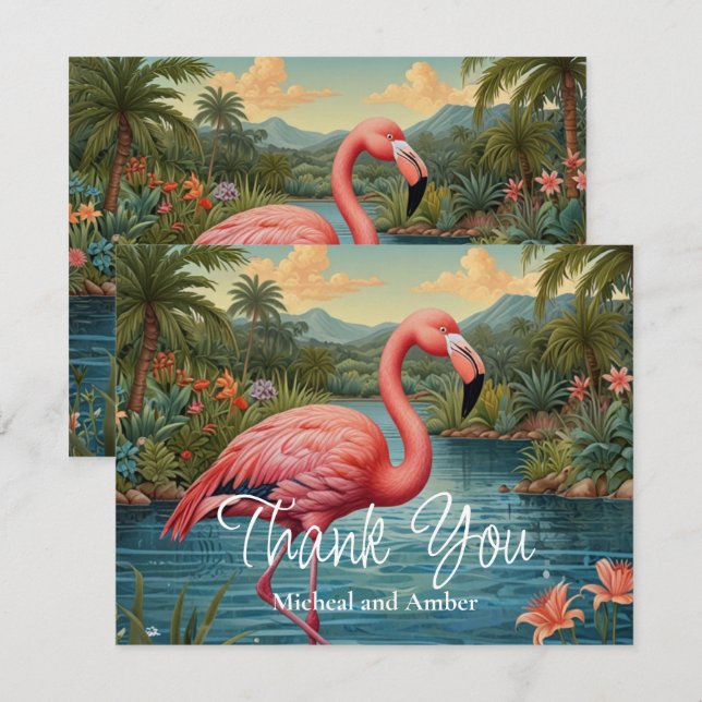 Cartão De Agradecimento flamingo cor-de-rosa (Frente/Verso)