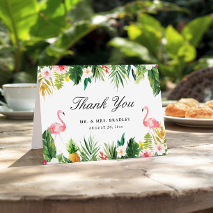Cartão De Agradecimento Flamingo Couple Tropical Floral Wedding Thank You