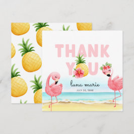 Cartão De Agradecimento Flamingo de Aniversário Tropical de Verão rosa
