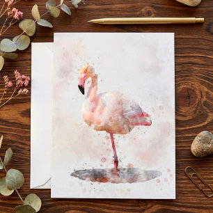 Cartão De Agradecimento Flamingo Rosa - Watercolor - 01
