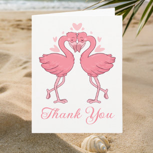 Cartão De Agradecimento Flamingos Rosa Casamento Tropical de Praia Agradec