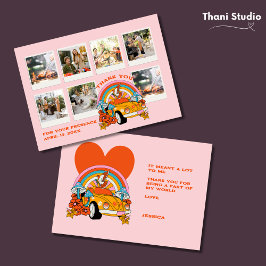 Cartão De Agradecimento Flashback Vintage Retro Aniversário Foto Rosa