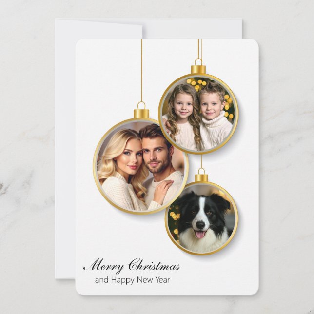 Cartão De Agradecimento Flat Christmas Card with Family Photo Ornaments (Frente)