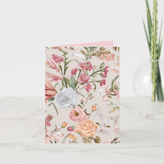 Cartão de Agradecimento Flat com Rosas Cor-de-Rosa (Frente)