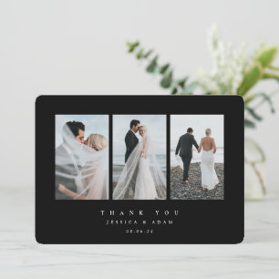 Cartão De Agradecimento Flat de Foto Tripla Preta Ultra Minimizada