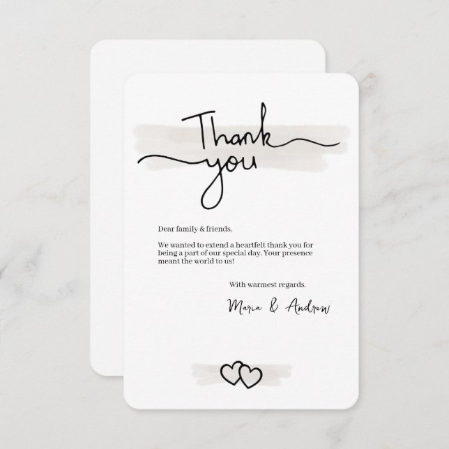 Cartão De Agradecimento Flat Minimalistic Thank You Card With Hearts (Frente/Verso)