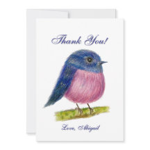Cartão de Agradecimento Flat Pink Robin Bird