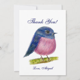 Cartão de Agradecimento Flat Pink Robin Bird