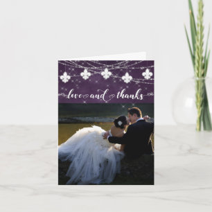 Cartão De Agradecimento Fleur de Lis EggPlant Lights Plum Photo Love e