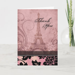 Cartão De Agradecimento Fleur de Paris Eiffel Tower   pink Thank You