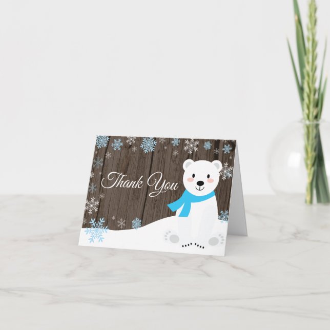 Cartão De Agradecimento Floco de neve polar de inverno russo azul (Frente)