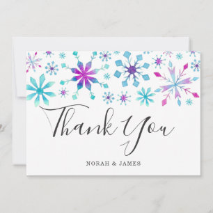 Cartão De Agradecimento Flocos de Neve Elegantes em Aquarela Casamento de