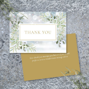 Cartão De Agradecimento Flocos de Neve Elegantes Verde Dourado