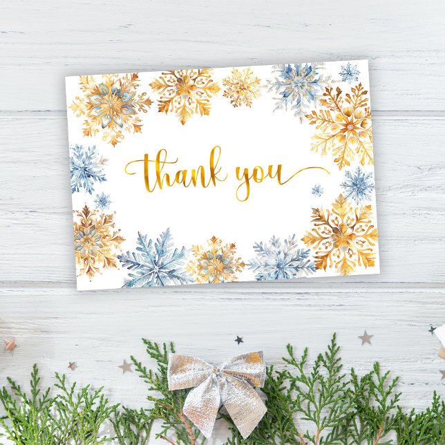 Cartão De Agradecimento Flocos de neve ouro (Criador carregado)