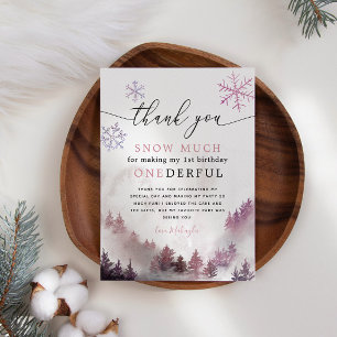 Cartão De Agradecimento Flocos de Neve Rosa ONEmagnifico primeiro aniversa