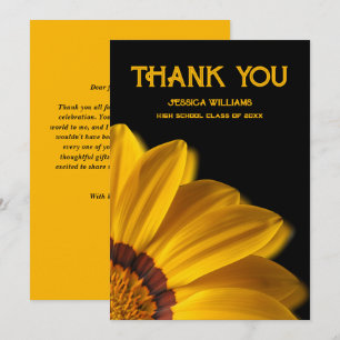 Cartão De Agradecimento Flor amarela sobre fundo preto