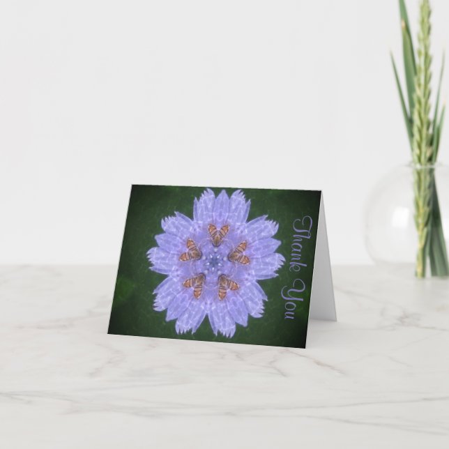 Cartão De Agradecimento Flor Azul Com Abelha De Mel Obrigado (Frente)