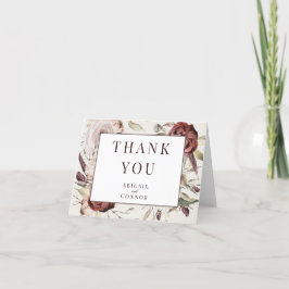 Cartão De Agradecimento Flor Boho Rústico Marsala Creme