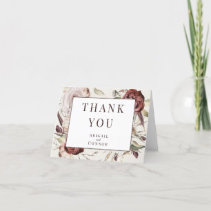Cartão De Agradecimento Flor Boho Rústico Marsala Creme