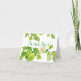 Cartão De Agradecimento Flor Branco e Jardim de Folhas Verde