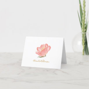 Cartão De Agradecimento Flor de Aquarela Rosa Mínimo Personalizado