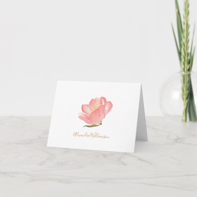 Cartão De Agradecimento Flor de Aquarela Rosa Mínimo Personalizado (Frente)