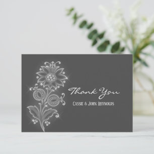 Cartão De Agradecimento Flor de Arte Branca no Casamento Personalizado de