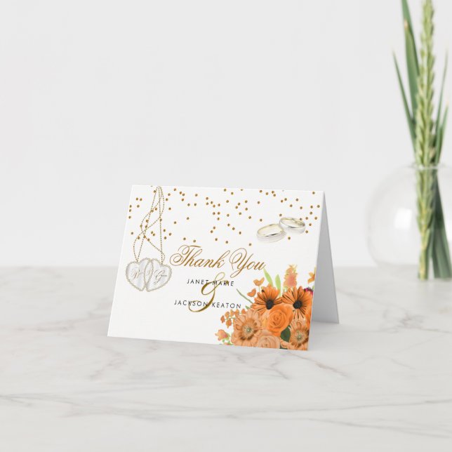 Cartão De Agradecimento Flor de Buquê Laranja - Obrigado (Frente)