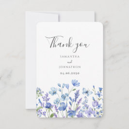 Cartão De Agradecimento Flor de Campo Azul Floral Aquarela Casamento  