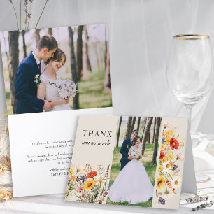Cartão De Agradecimento Flor de Campo Rústica 2 Foto Casamento Floral Vibr