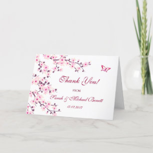 Cartão De Agradecimento Flor de Cerejeira Rosa Floral Casamento Agradecime