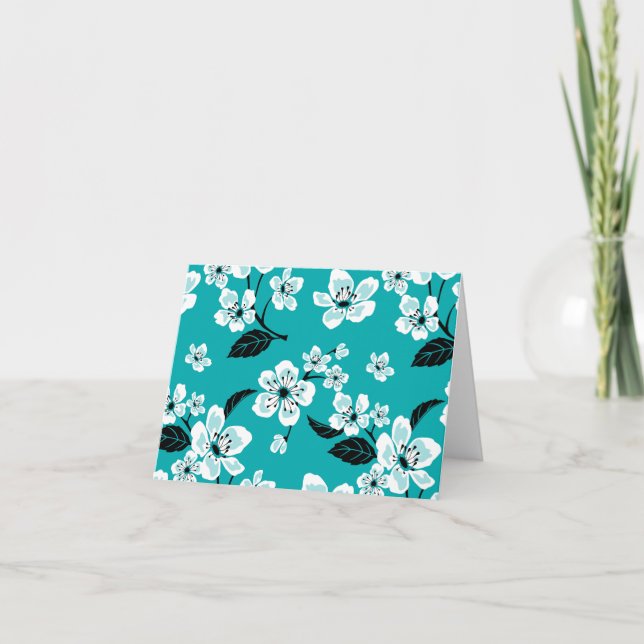 CARTÃO DE AGRADECIMENTO FLOR DE CEREJEIRA - SAKURA (TURQUESA) (Frente)